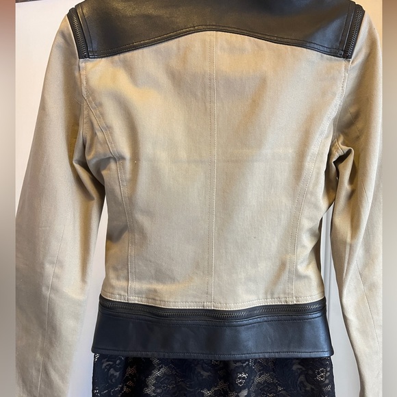 DOMA Moto Jacket CONVERTIBLE Leather Khaki Panel Zipper Coat Cropped Blazer Top - Picture 11 of 17